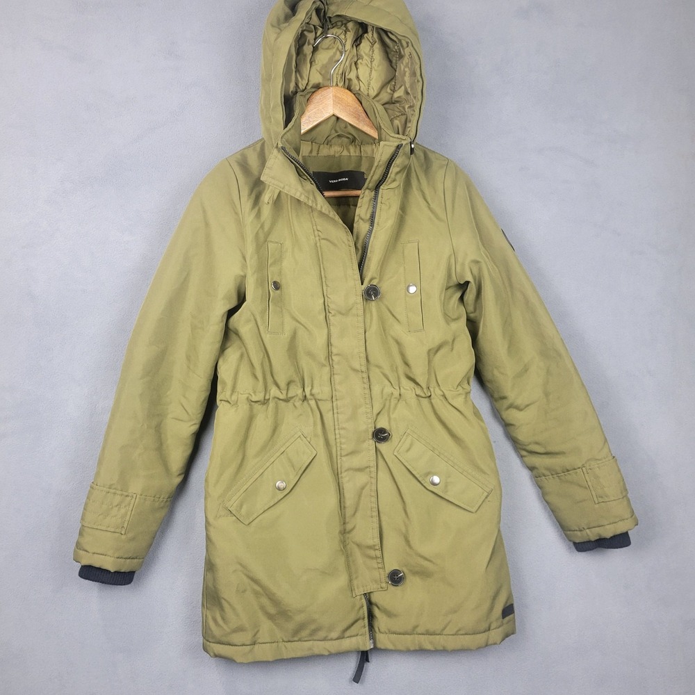 Vero Moda Jacket Womens XS‎ Green Expedition Parka Hooded Coat Winter Drawstring